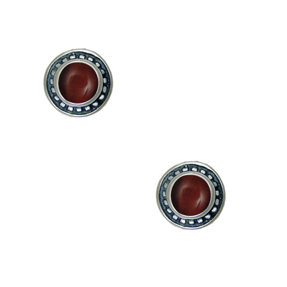 Sterling Silver Petite Red Tiger Eye Post Stud Earrings